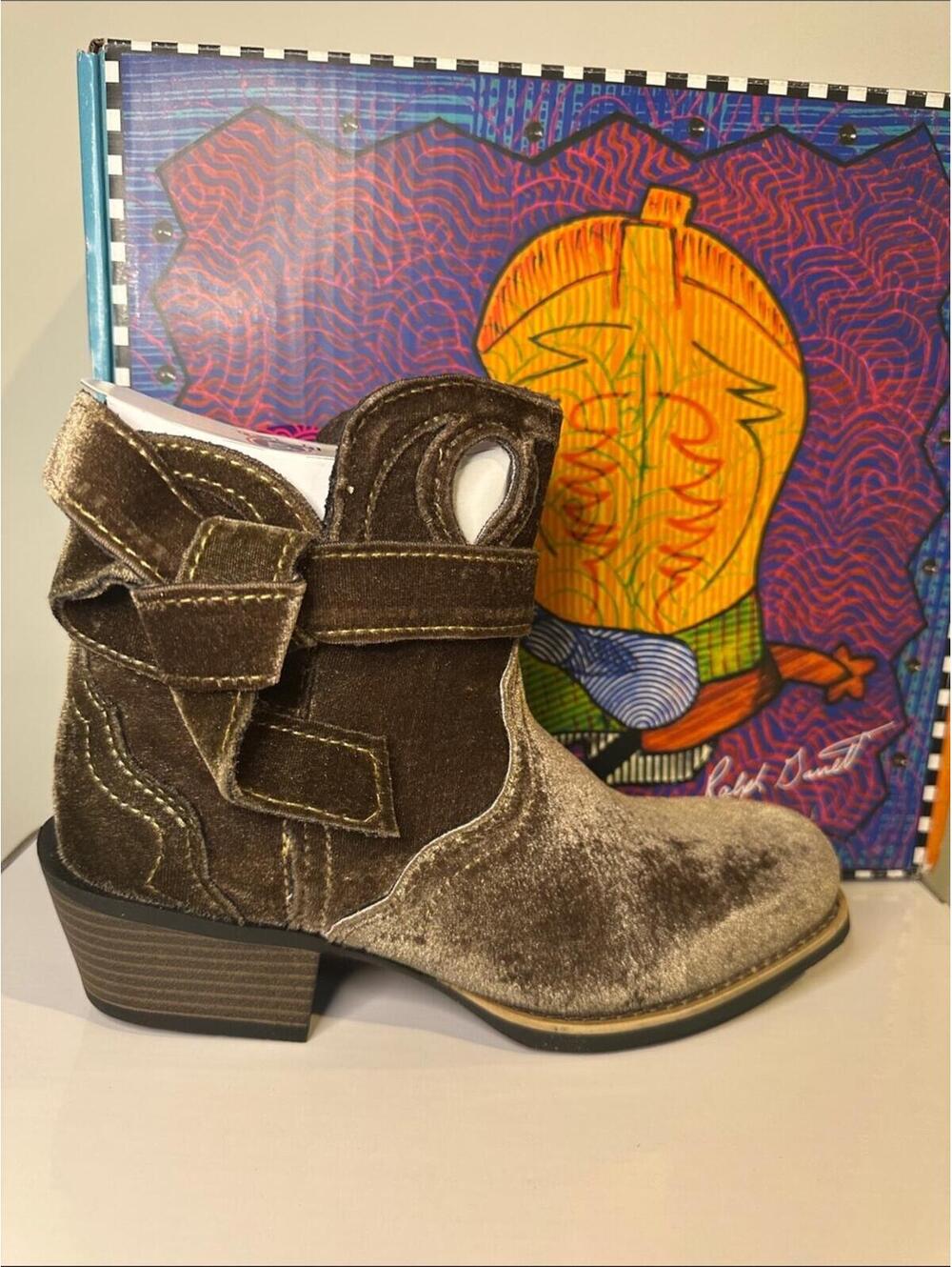 Justin Boots Brown Velvet Ankle Heeled Boots